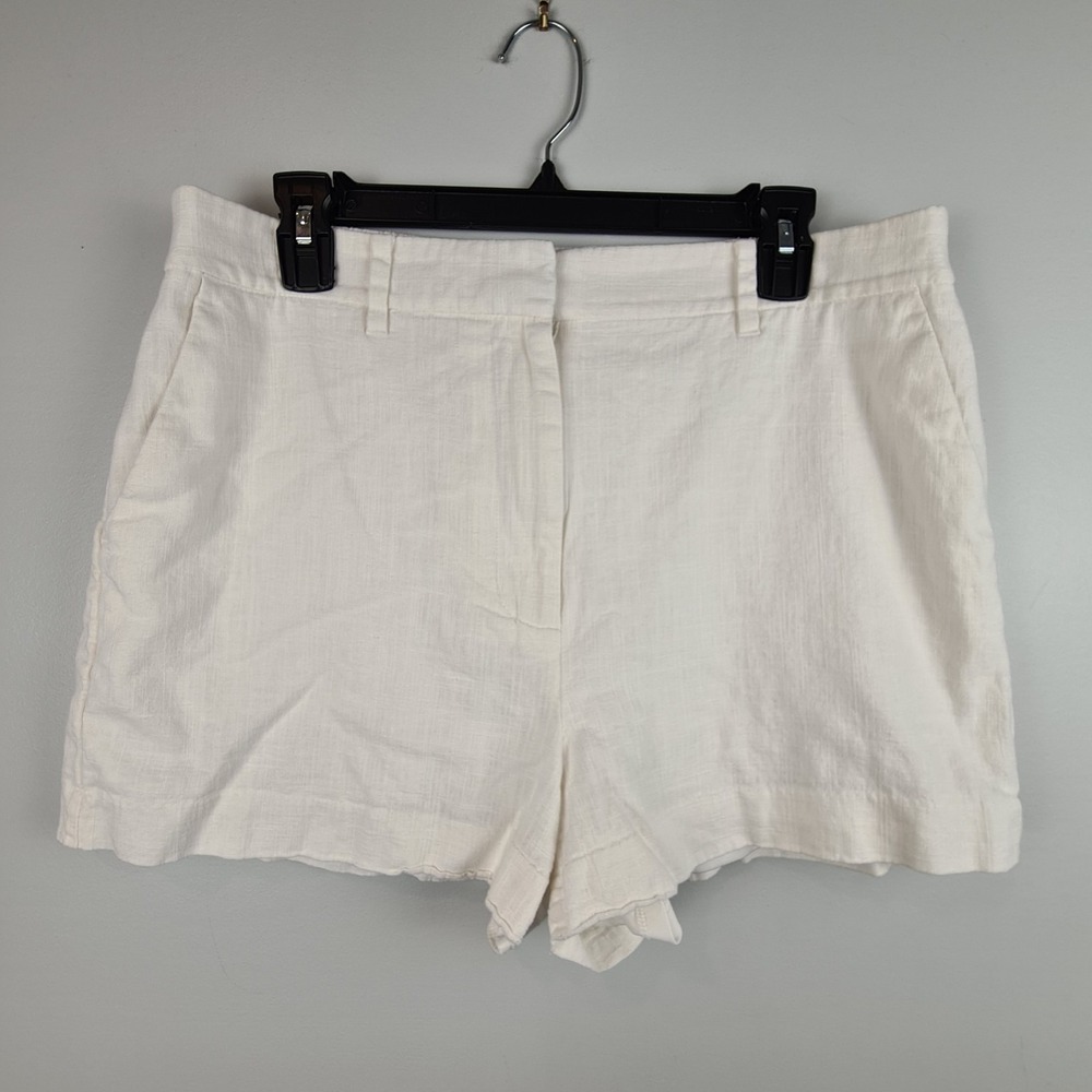 NINE WEST Linen Blend Classic‎ White Shorts Women's Large Lined Coastal Beach